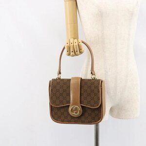 GUCCI GG Canvas Hand Bag Brown gold